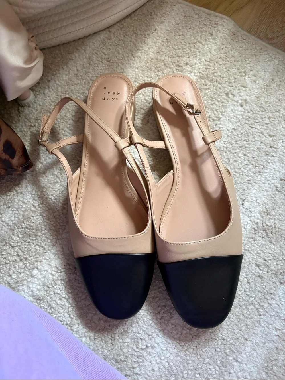a new day Beige and Black Cap-Toe Slingback Flat